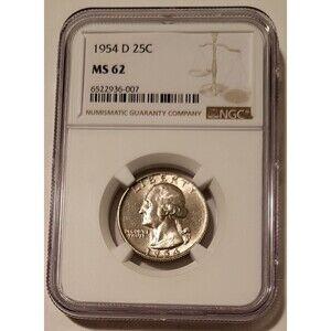 1954 D Washington Quarter MS62 NGC Light Toning